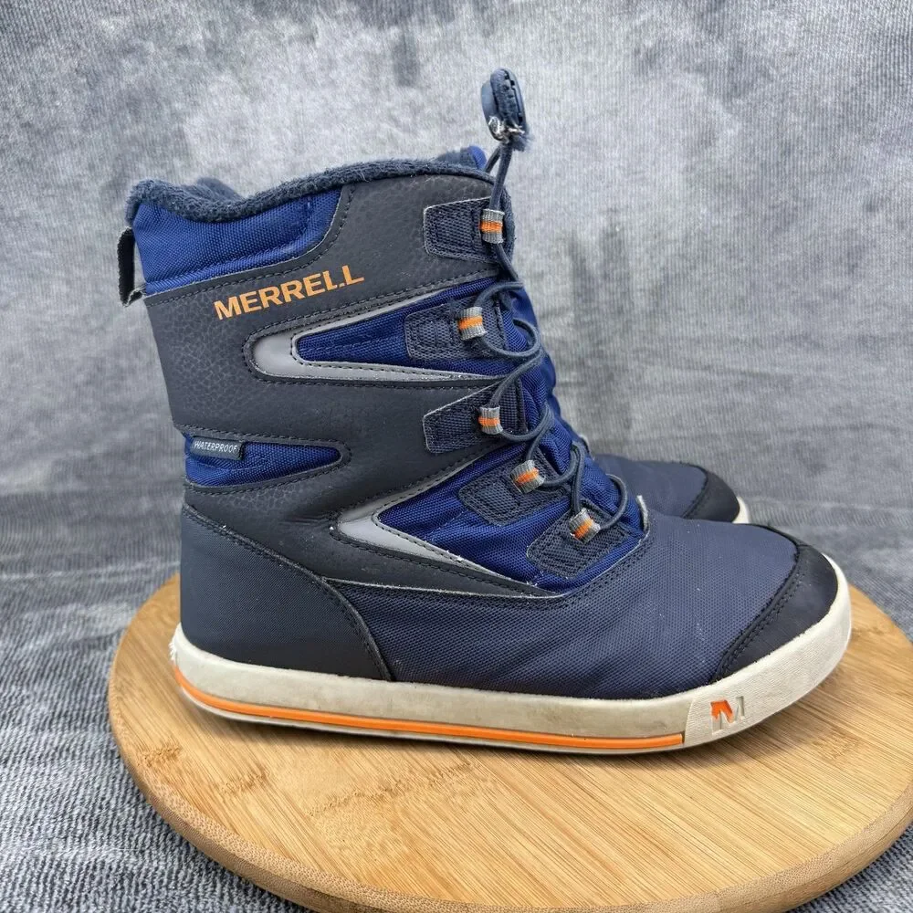 Merrell Snow Boots Boys Size 4 Blue Waterproof Insulated Winter Hiking 1K2C5184